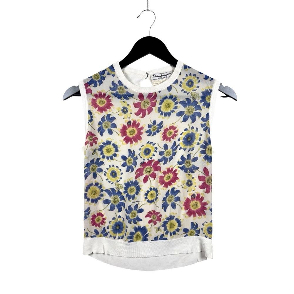 Vintage Salvatore Ferragamo Women's Silk / Rayon Floral Sleeveless Blouse Top, S